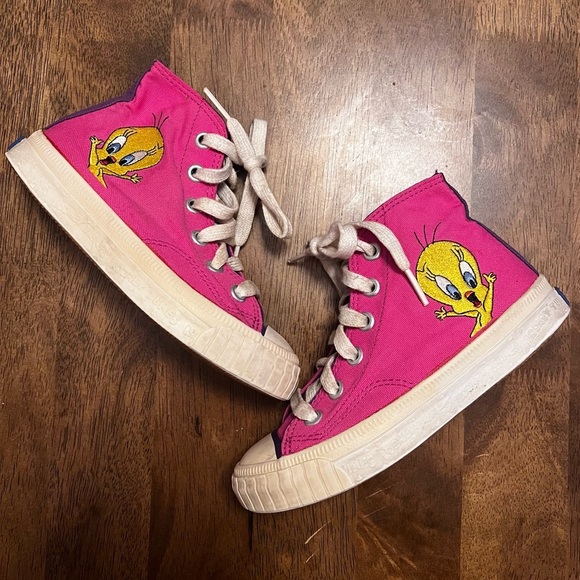 Rare Keds Looney Tunes Vintage 1993 Tweety Bird Canvas Sneakers Girls 12 Pink - Picture 1 of 16